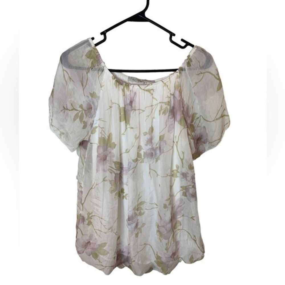 Viola Borghi Silk Floral Peasant 
Blouse Size Medium